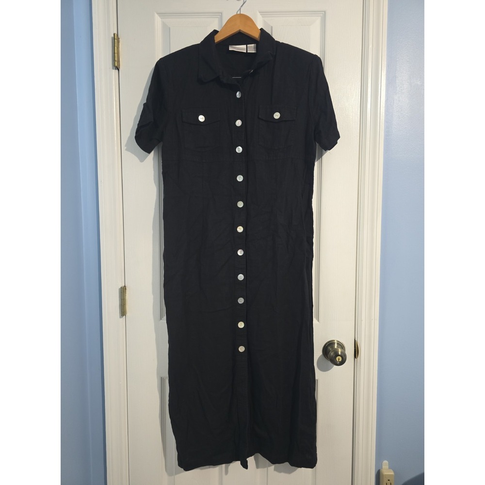 VTG Worthington Black Dress With Seashells Buttons Padded Shoulder Size 16
